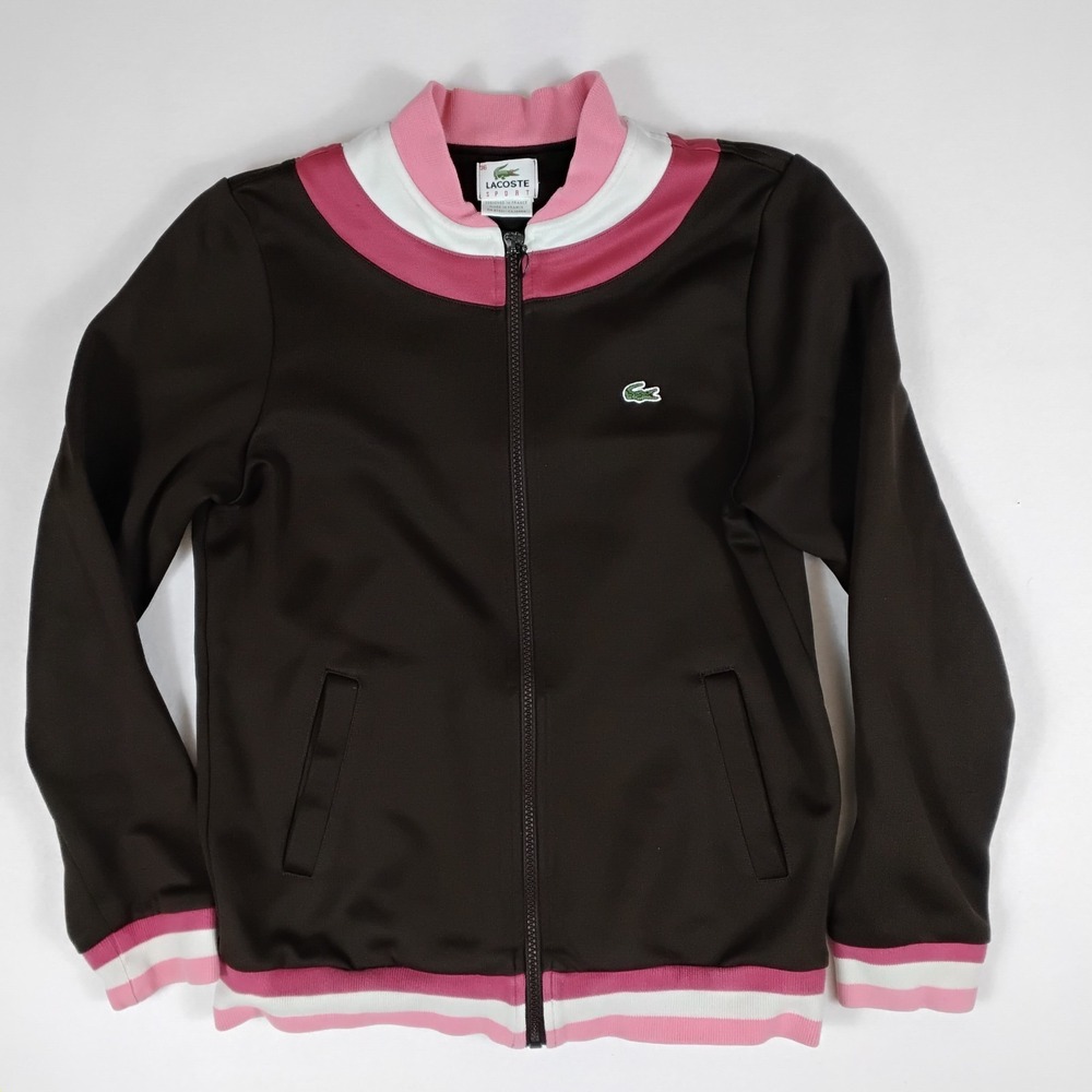 Vintage Lacoste Sport Women's Track Jacket Brown Pink Colorblock French 36 US S